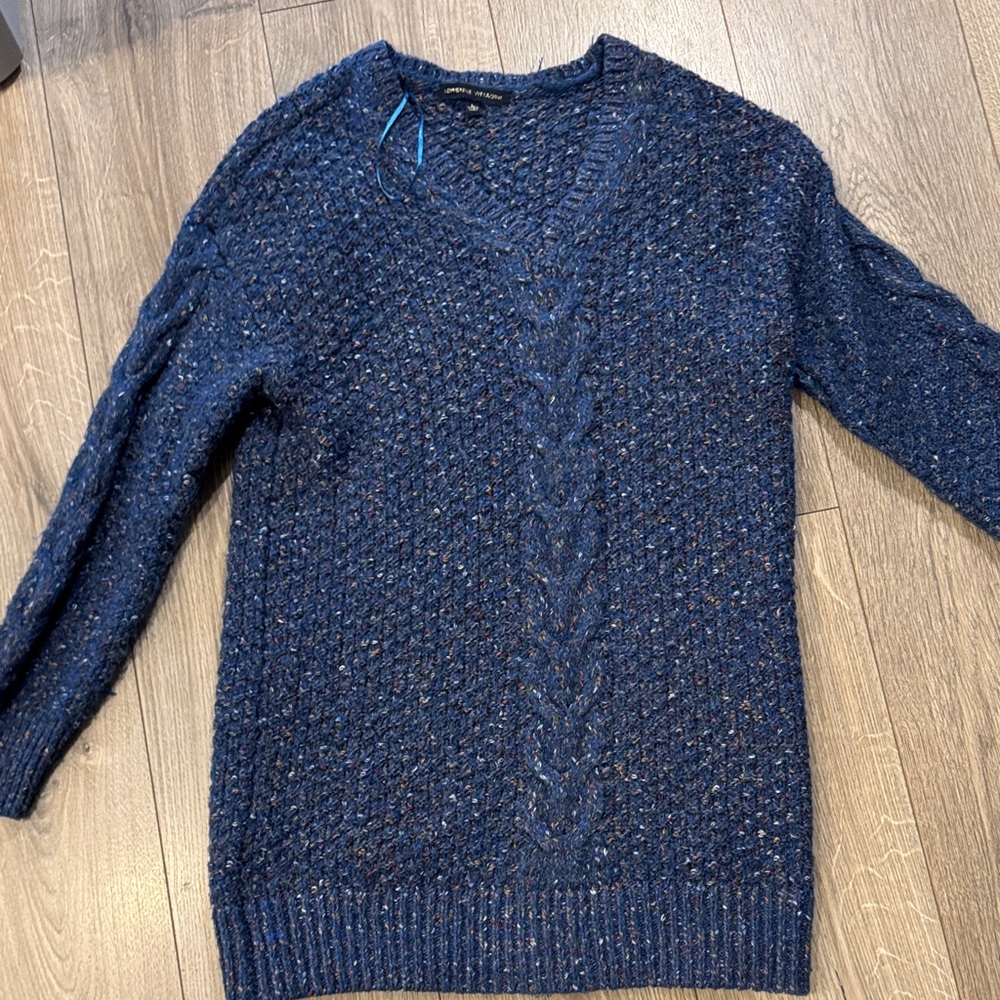 Adrienne Vittadini Speckled Navy Tweed Knit Sweater